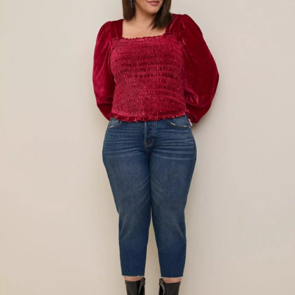 Torrid Velvet Smocked Blouson Sleeve Crop Top 3x NWT NEW - Picture 3 of 11